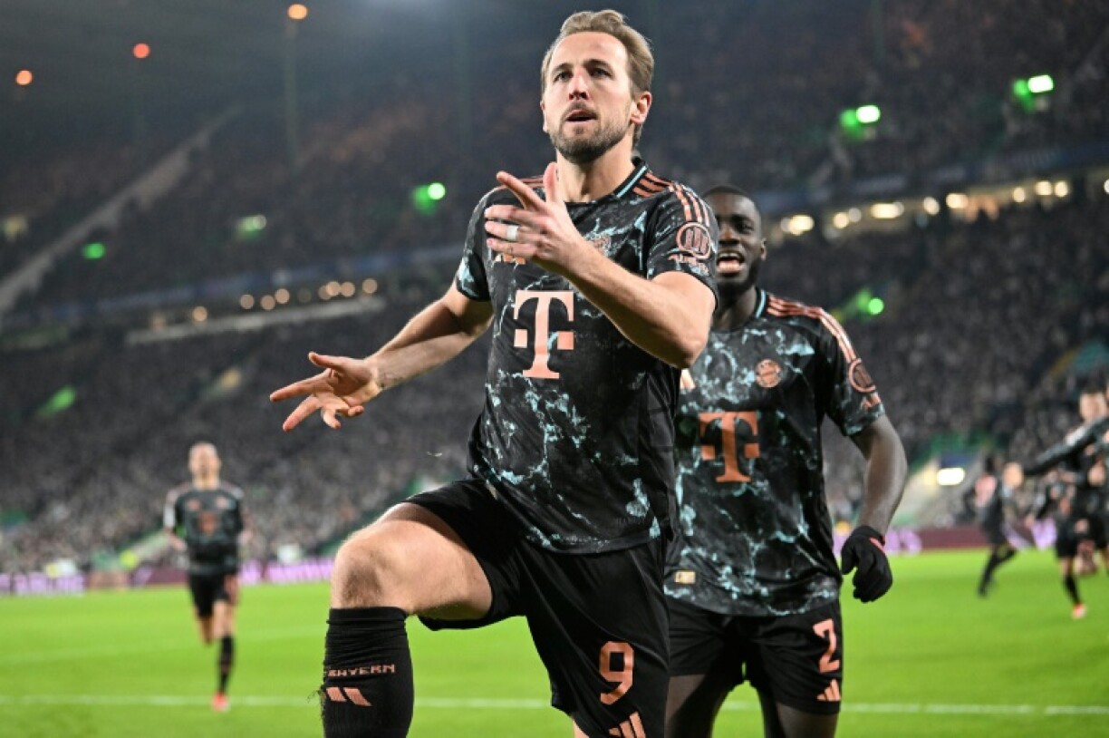 Bayern Munich's Harry Kane celebrates scoring against Celtic