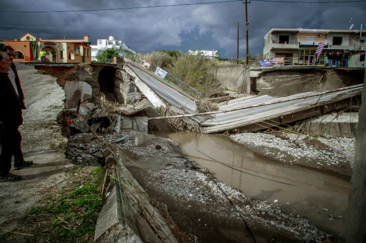 A collapsed bridge in on Rhodes after heavy rainfall hit Greece over the weekend