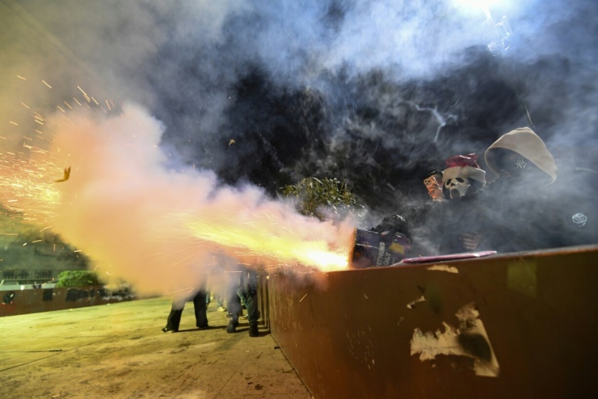 Some of the protesters set off firecrackers