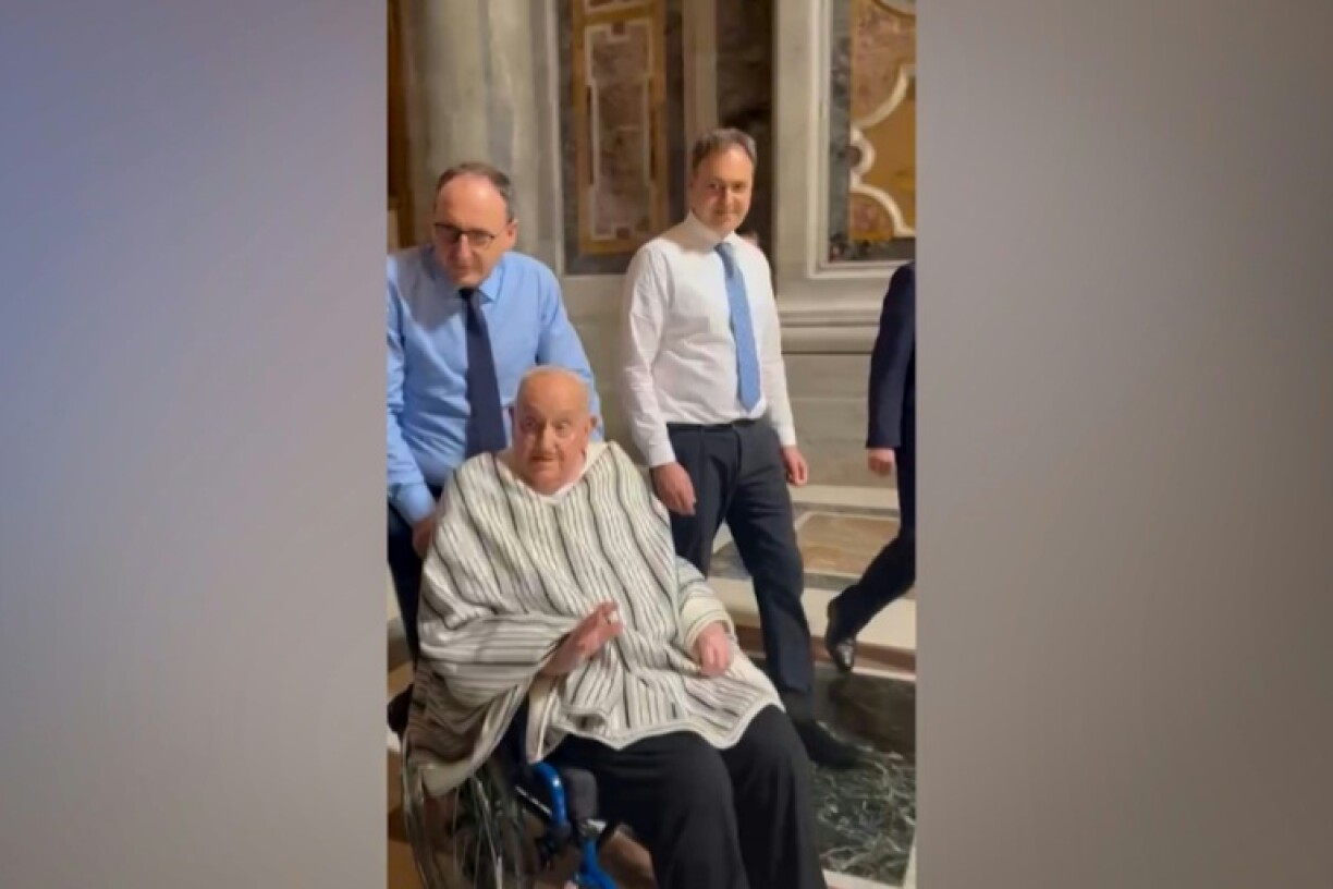 This video grab taken from footage released by news agency Ansa shows the pope during an unscheduled visit to Saint Peter's Basilica