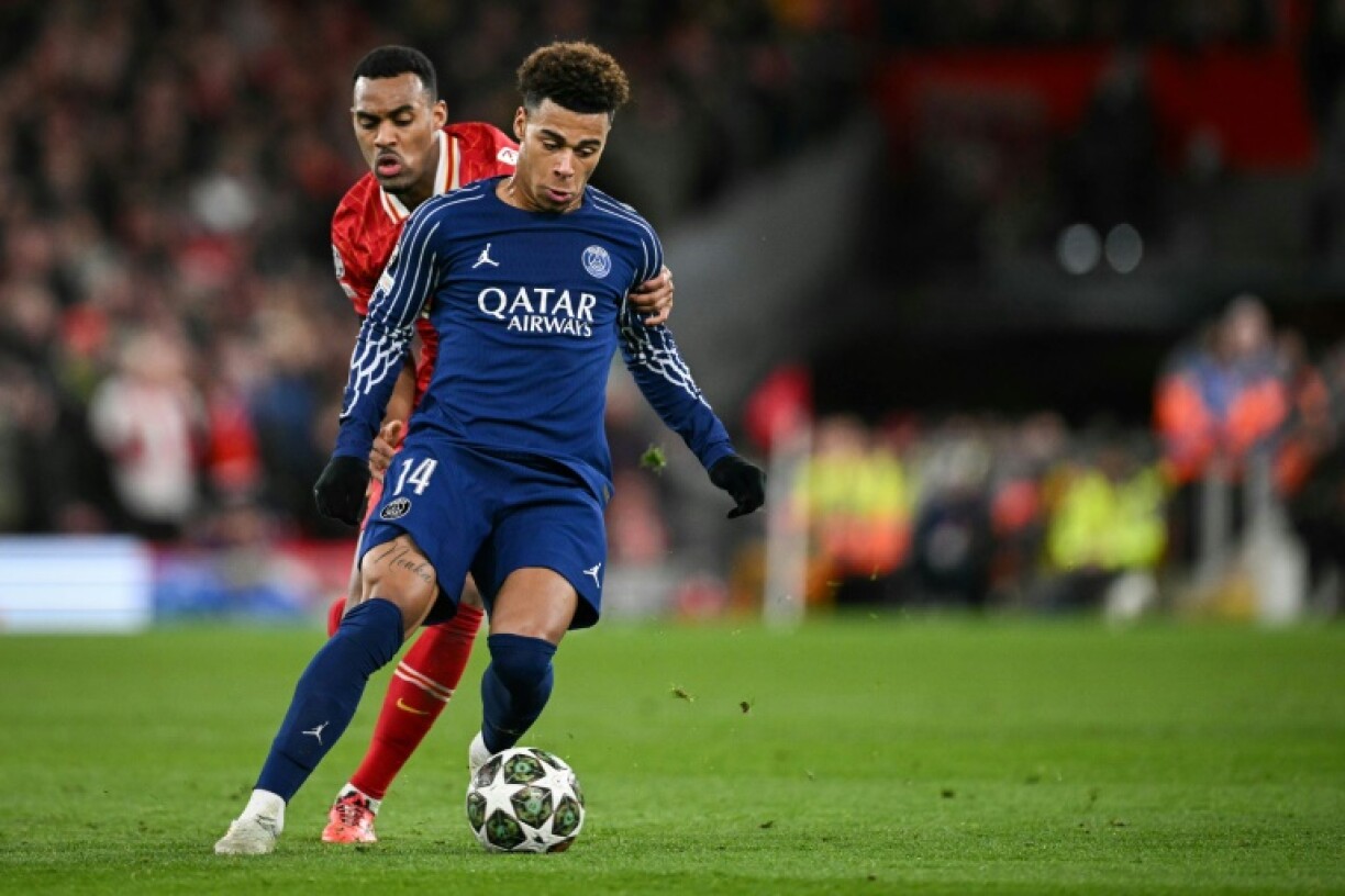 Desire Doue in action for PSG against Liverpool this week