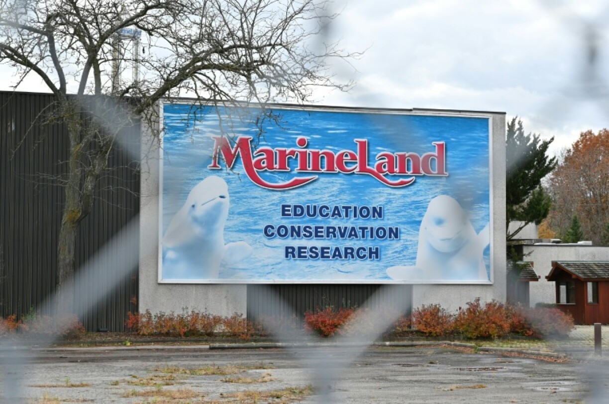 A Marineland poster at the now-closed entrance of the park