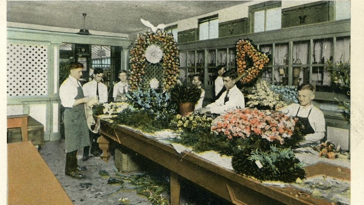 Orphaned boys working in the floral shop at Angel Guardian Orphanage in Chicago, Illinois.