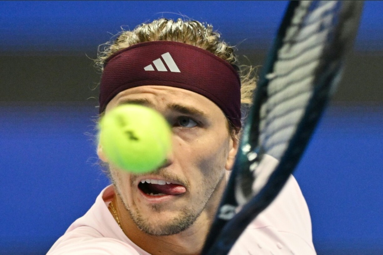 Germany's Alexander Zverev hits a return to China's Shang Juncheng during their men's singles match at the China Open tennis tournament in Beijing on October 3, 2026.