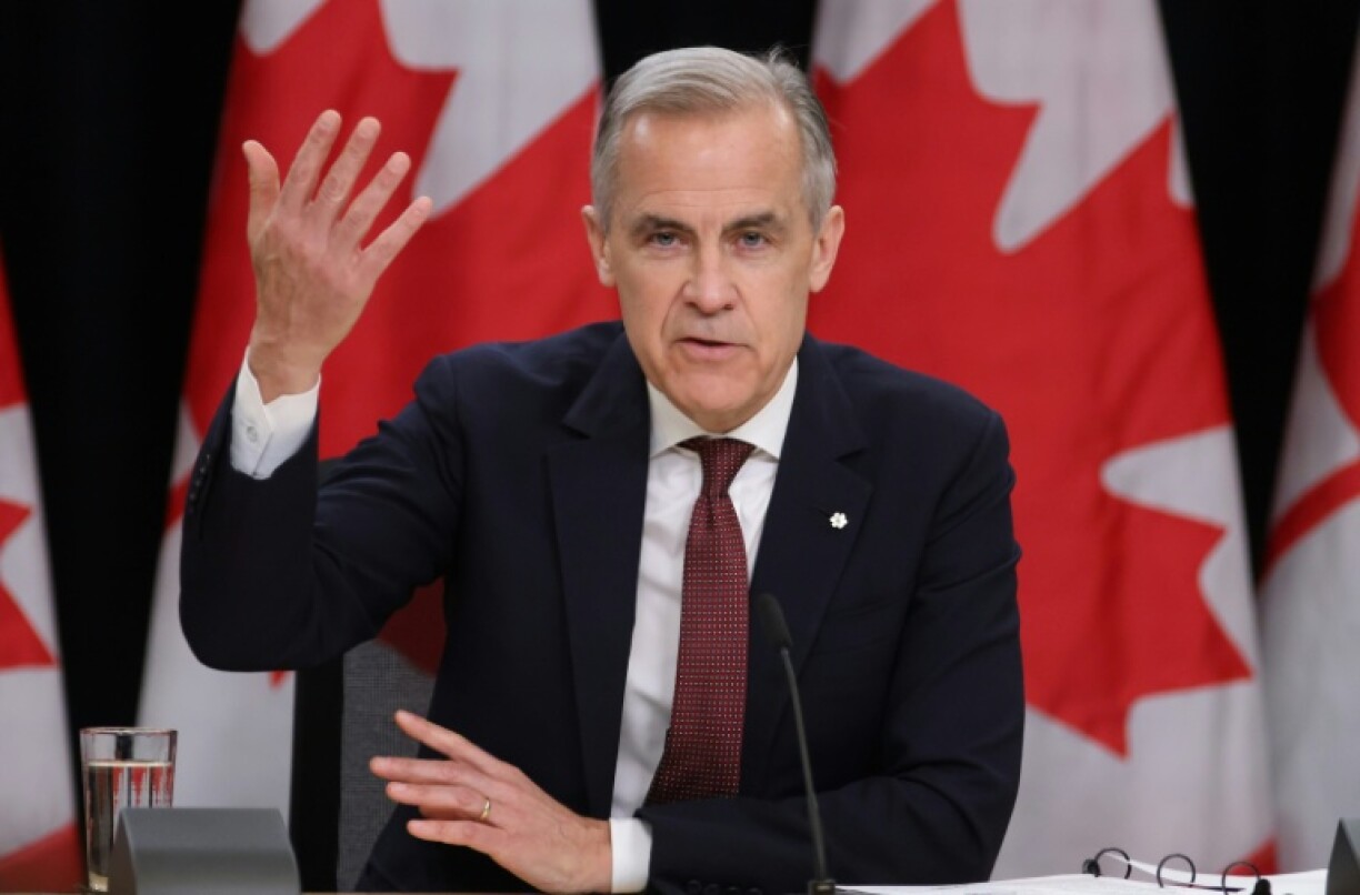 Canada's Prime Minister Mark Carney speaks at a press conference in Ottawa, Ontario, on May 2, 2025