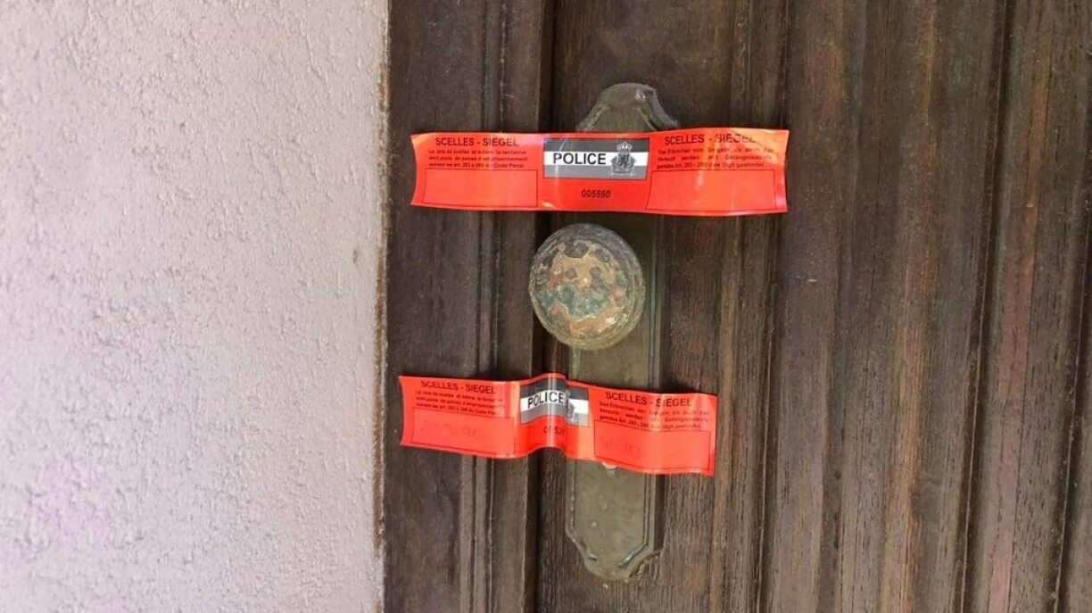 The door of Diana Santos' last home in Luxembourg, after the visit of the judicial police