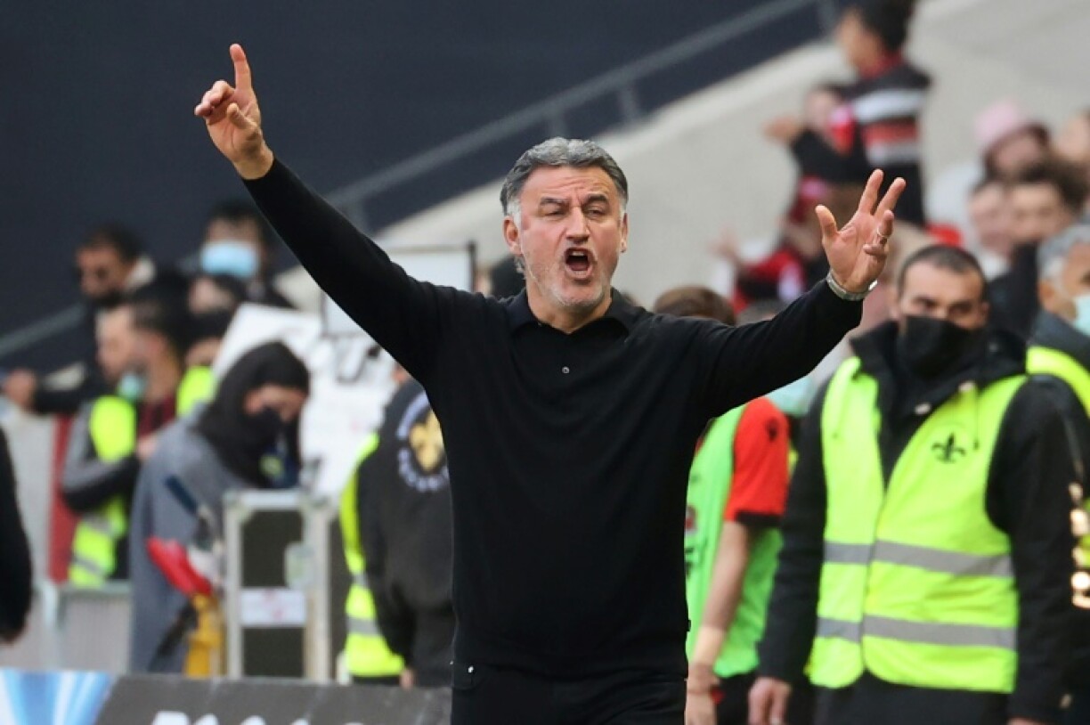 L'entraîneur Christophe Galtier à la tête de l'OGC Nice contre Angers à l'Allianz Riviera, le 20 février 2022
