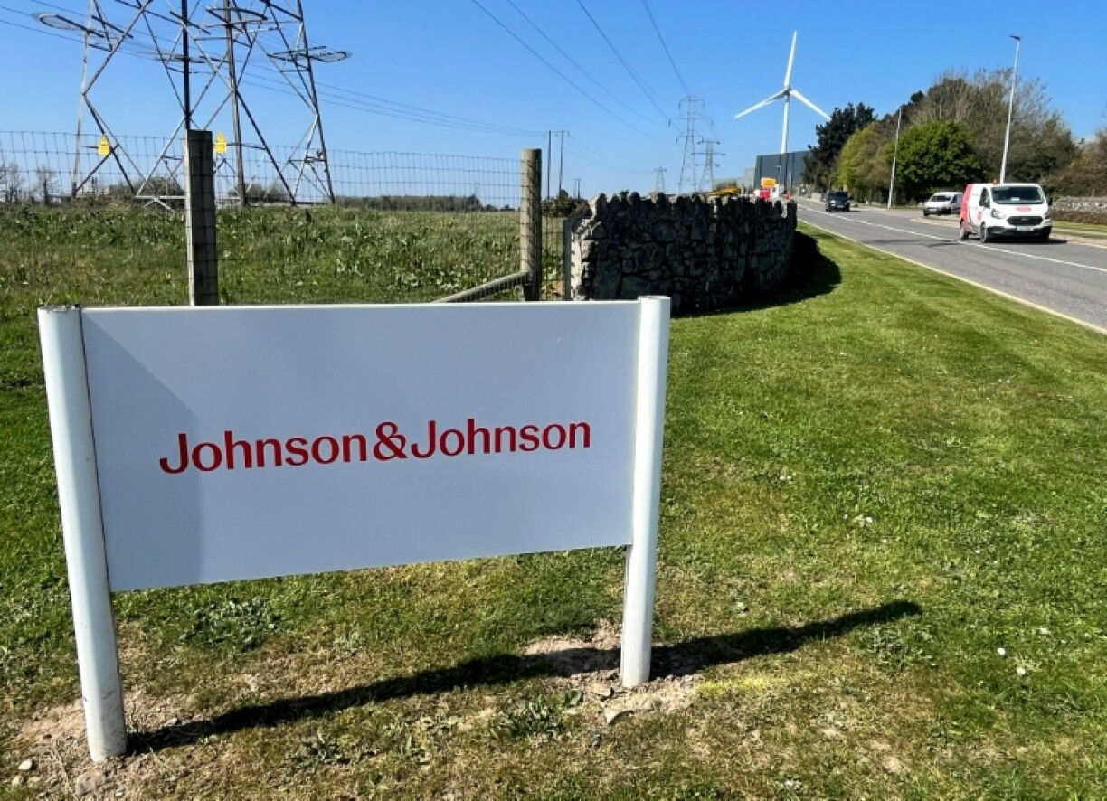 A sign for US pharmaceutical giant Johnson and Johnson in Ringaskiddy, near Cork, southern Ireland, an area which has attracted many US pharma giants in recent years