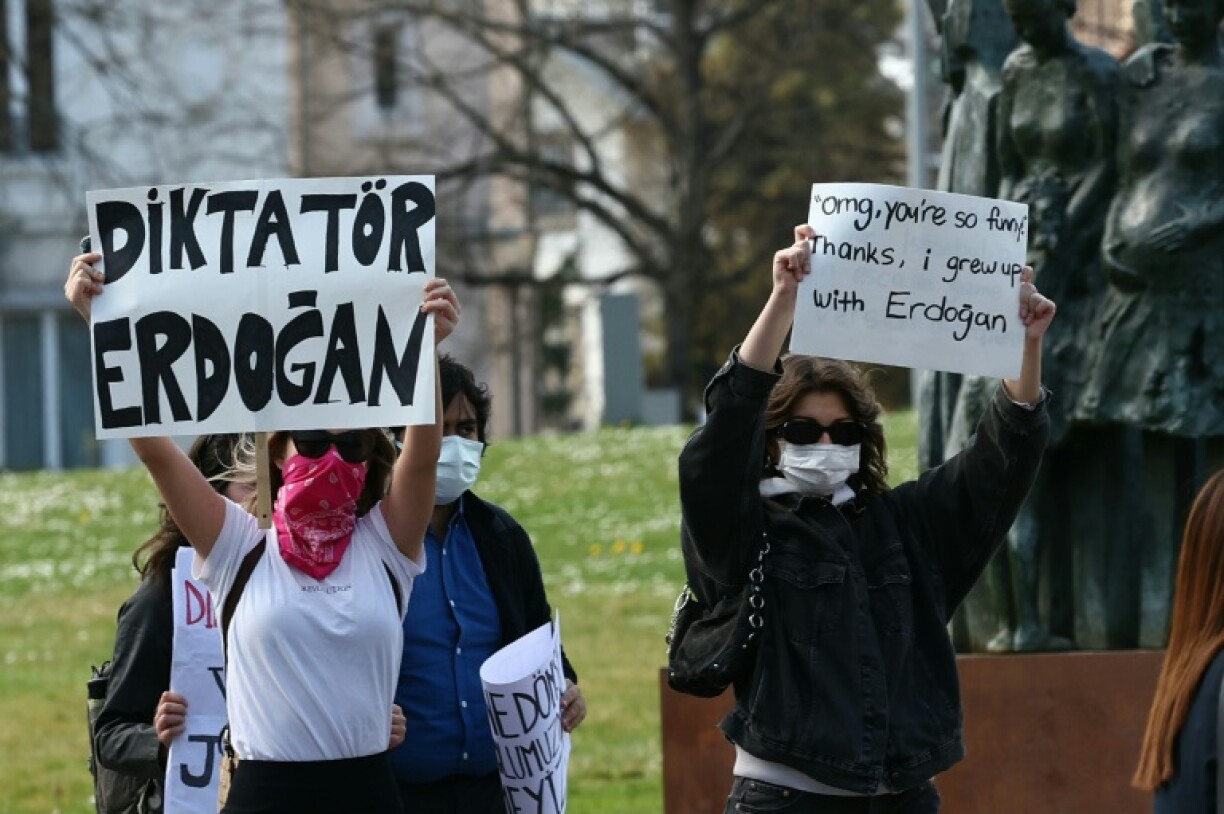 Protesters at the Council of Europe in Strasbourg, eastern France, on Thursday to support Istanbul's arrested mayor Ekrem Imamoglu