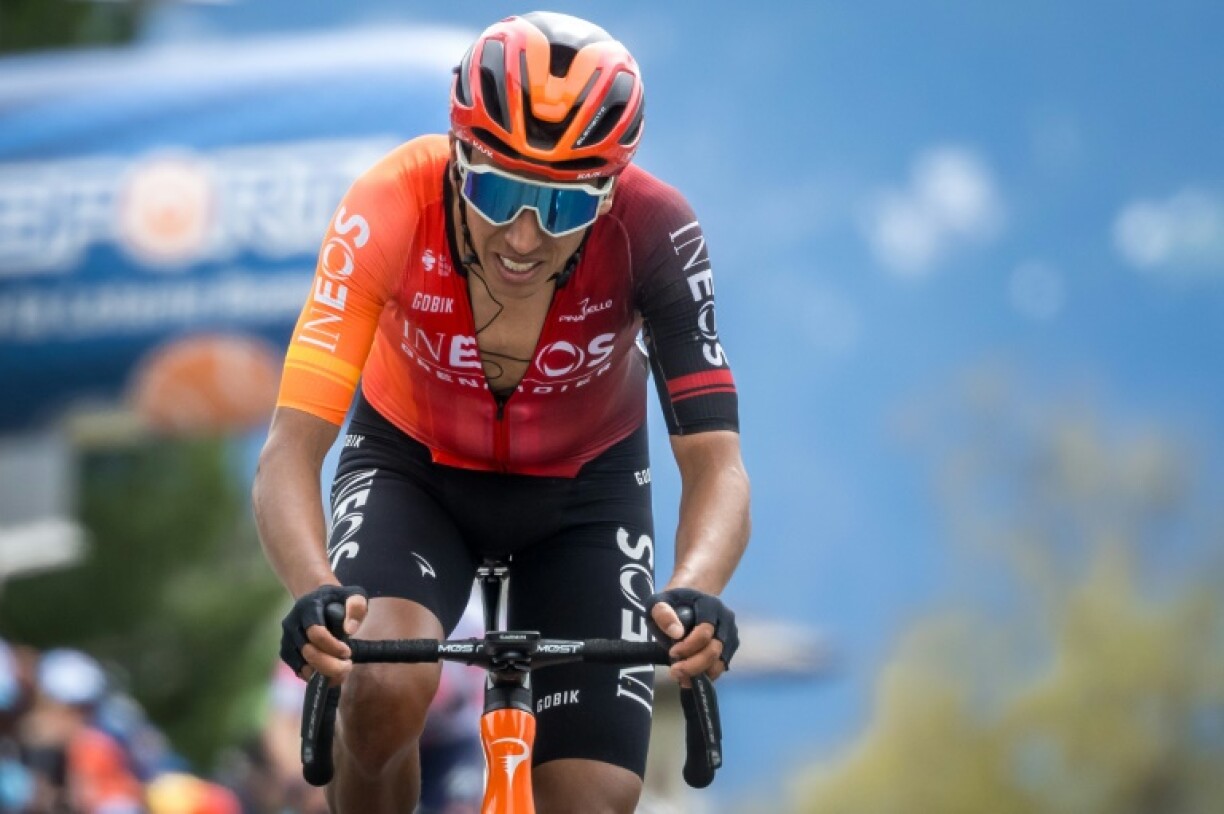Le Colombien Egan Bernal à l'arrivée de la 4e étape du Tour de Romandie, le 27 avril 2024