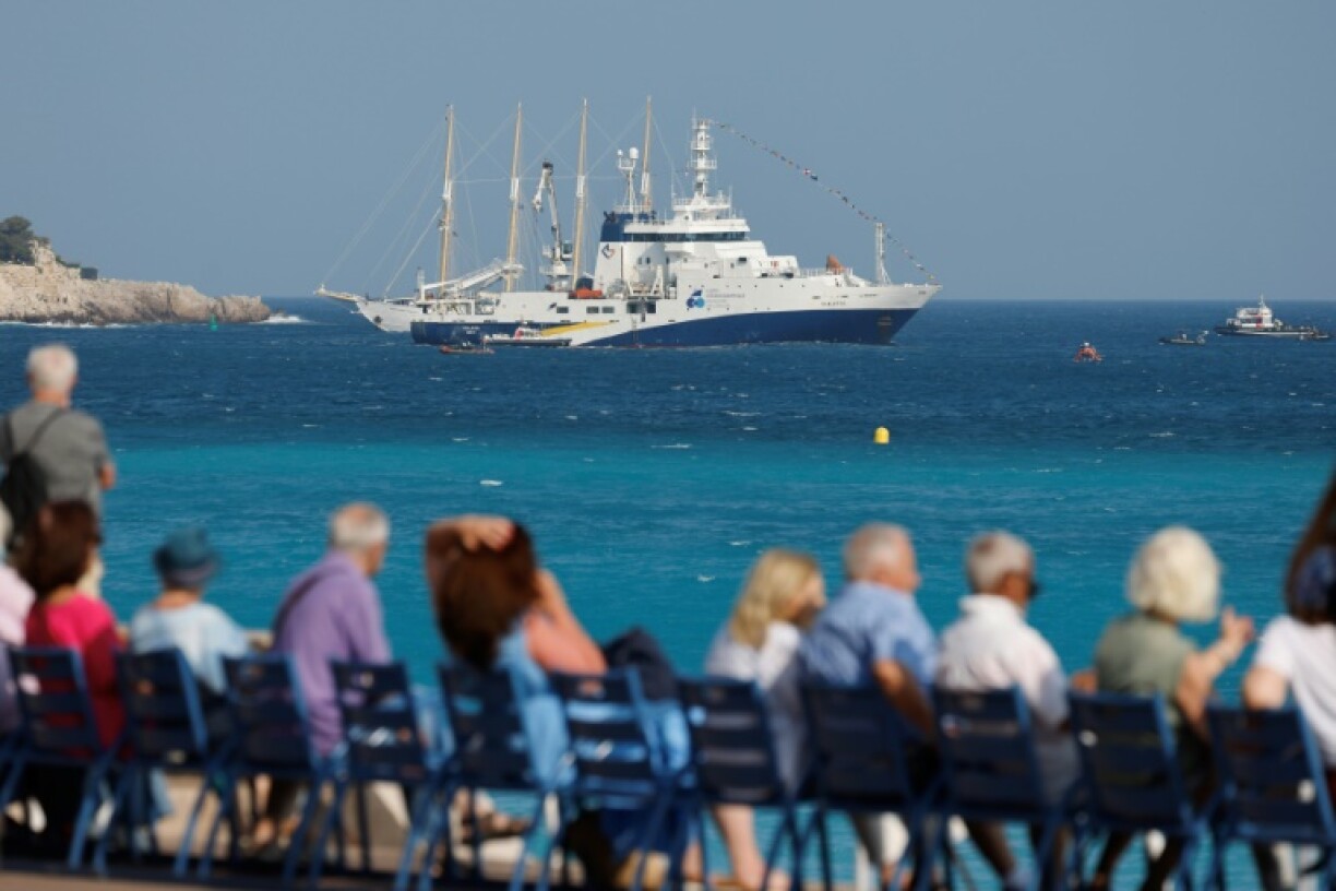 The French research vessel Thalassa sailed in a boat parade off Nice at the start of the gathering