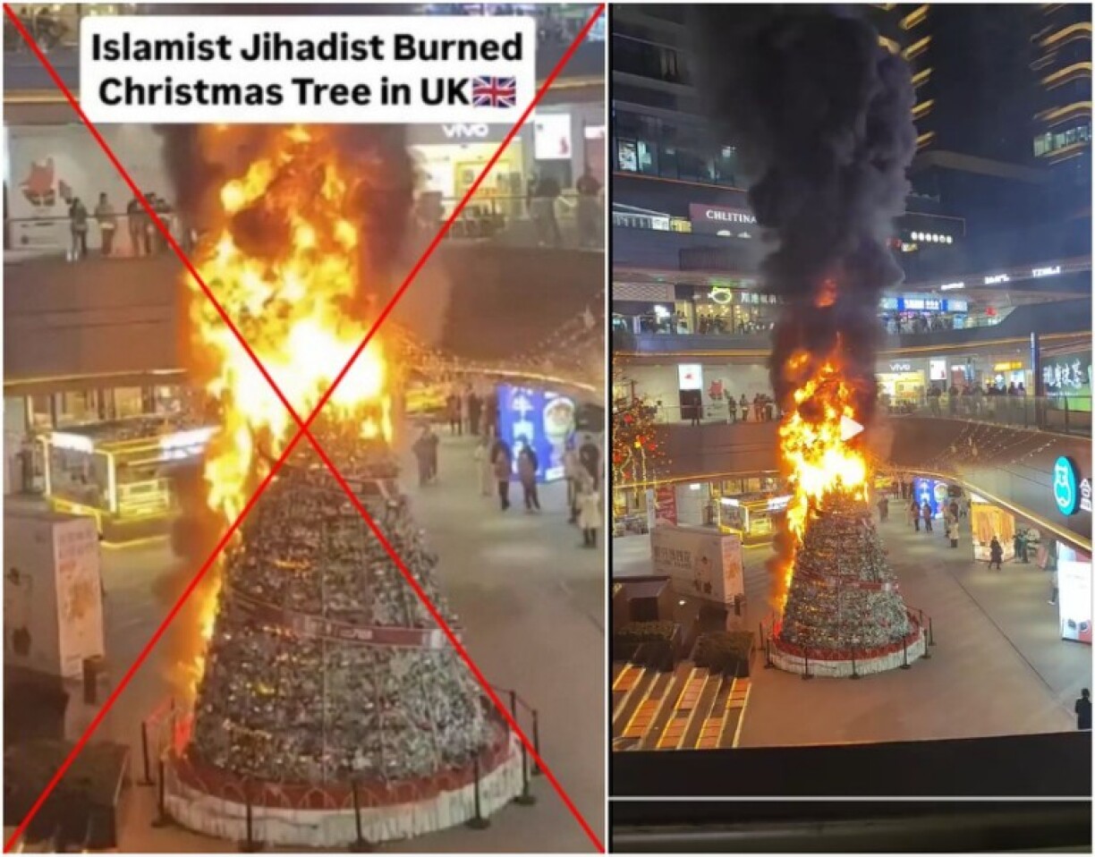 Screenshot comparison of the falsely shared image (L) and matching video posted on Weibo