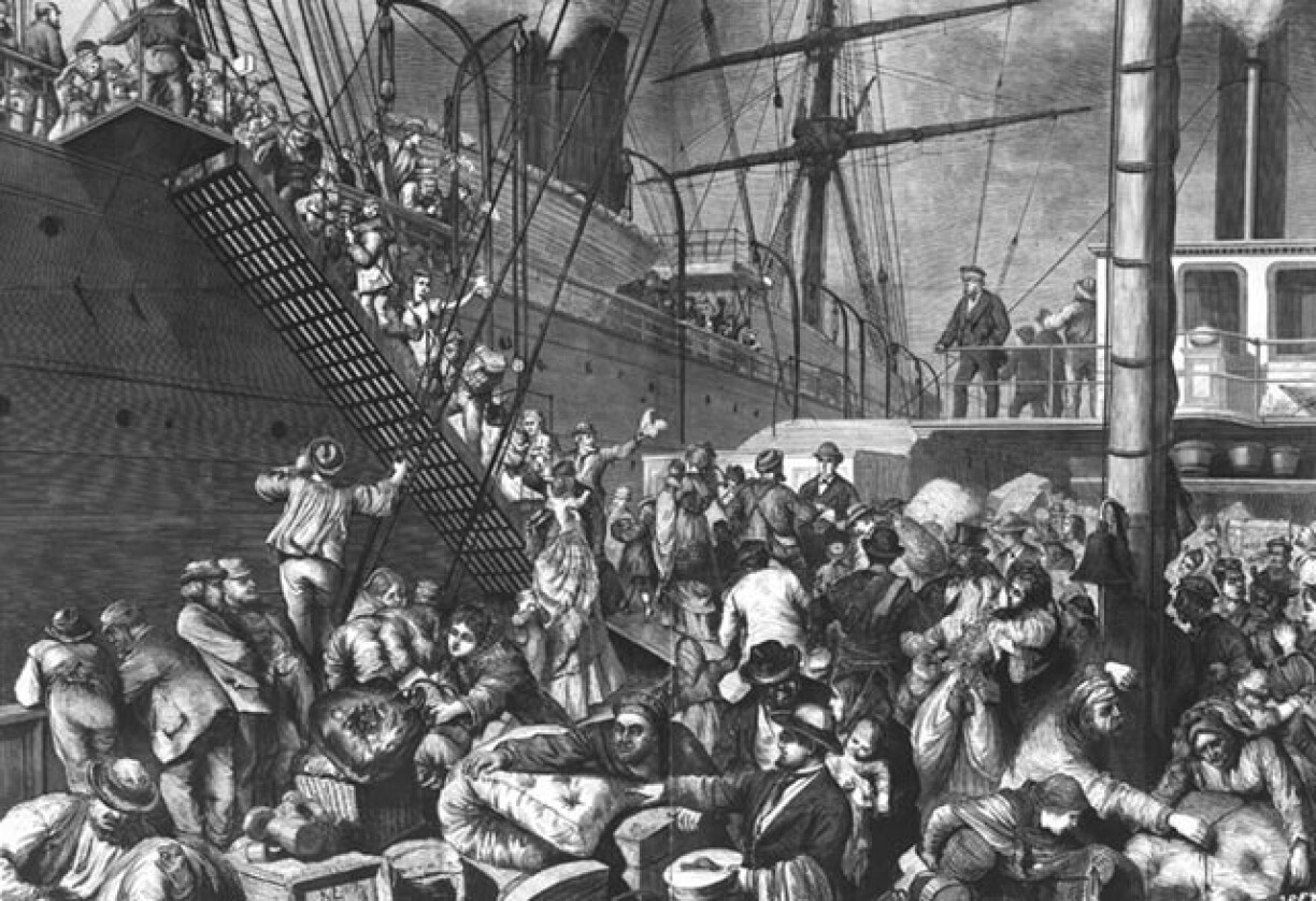 Luxembourgish and German immigrants boarding a ship for America