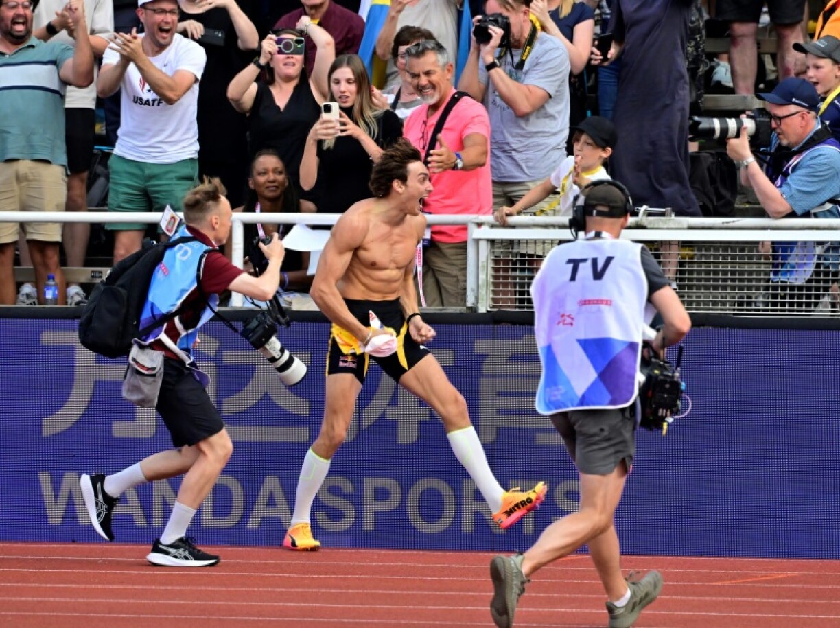 Sweden's Armand 'Mondo' Duplantis celebrates his latest pole vault world record