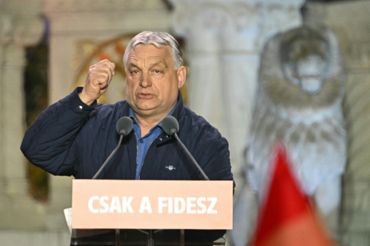 Le Premier ministre hongrois Viktor Orban lors de son meeting de clôture de campagne à Budapest le 11 avril 2026
