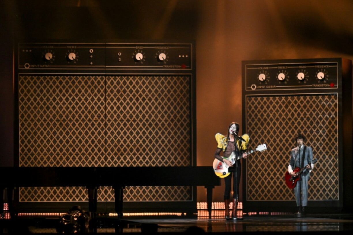 Lucio Corsi (L) sings Italy's Eurovision song 'Volevo Essere Un Duro'