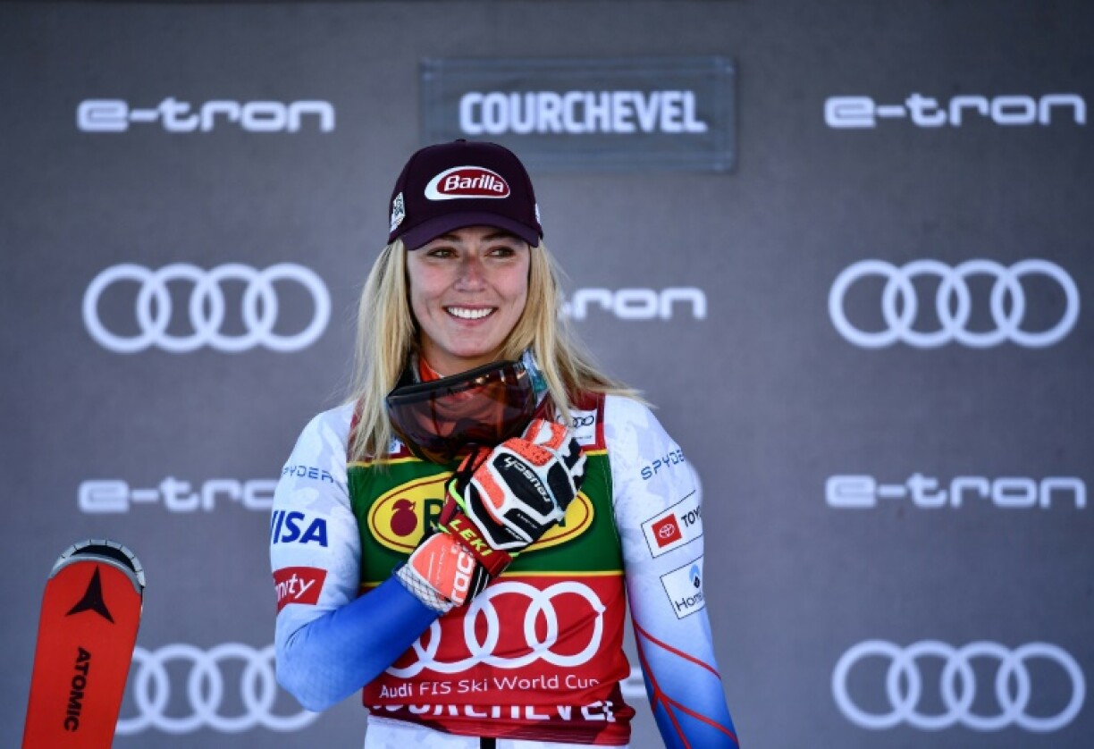 L'Américaine Mikaela Shiffrin après sa victoire dans le slalom géant de Courchevel le 21 décembre 2021
