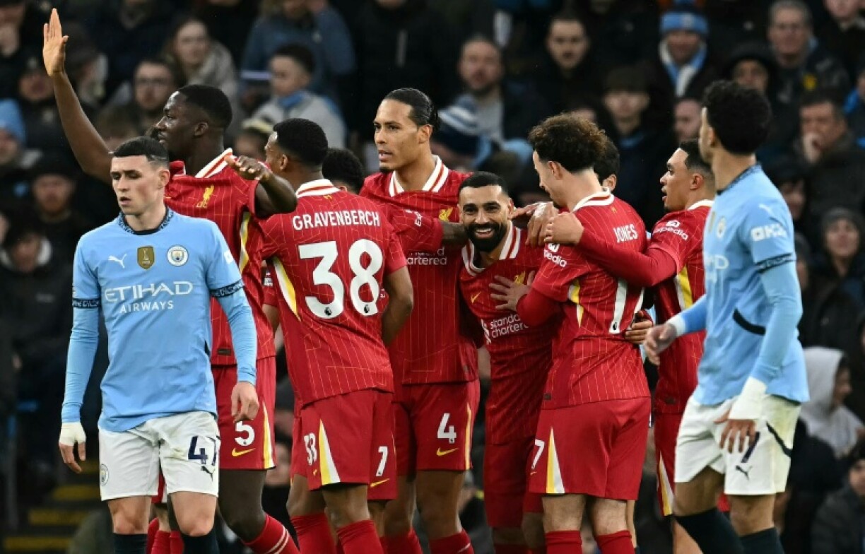 Mohamed Salah (centre) inspired Liverpool's 2-0 win at Manchester City