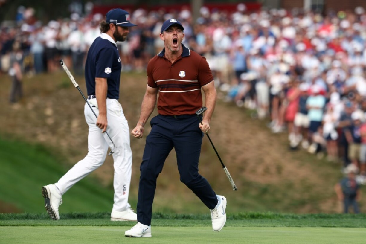 Europe star Rory McIlroy clashed with rowdy spectators during a tumultuous second day of Ryder Cup action
