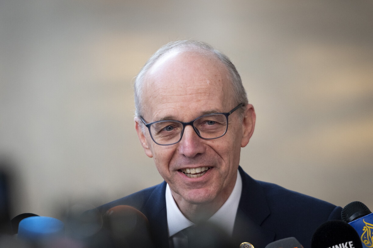 Luxembourg Prime Minister Luc Frieden speaking to the press upon his arrival at the EU summit at the European Union headquarters in Brussels on 19 March 2026.