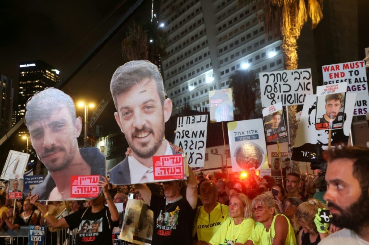 People attend a demonstration in Tel Aviv organised by families and friends of Israelis held hostage by Palestinian militants in the Gaza Strip