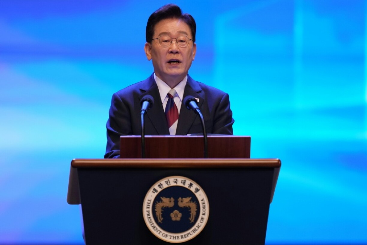 Le président sud-coréen Lee Jae Myung prend la parole lors d'une cérémonie organisée à Séoul le 15 août 2026 pour célébrer le 81e anniversaire de la Journée de la libération de la Corée