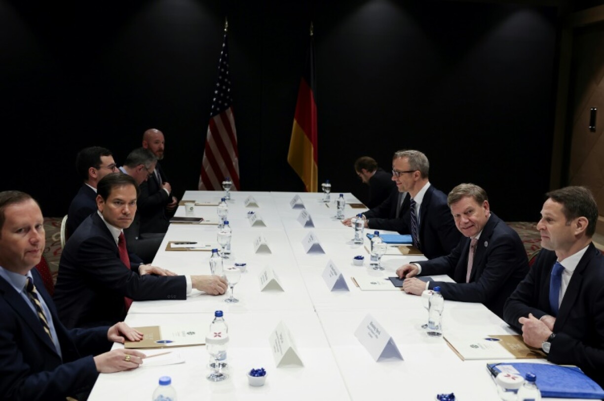 US Secretary of State Marco Rubio (2nd L) and Germany Foreign Minister Johann Wadephul (2nd R) attend an informal meeting of NATO foreign ministers in Antalya, Turkey
