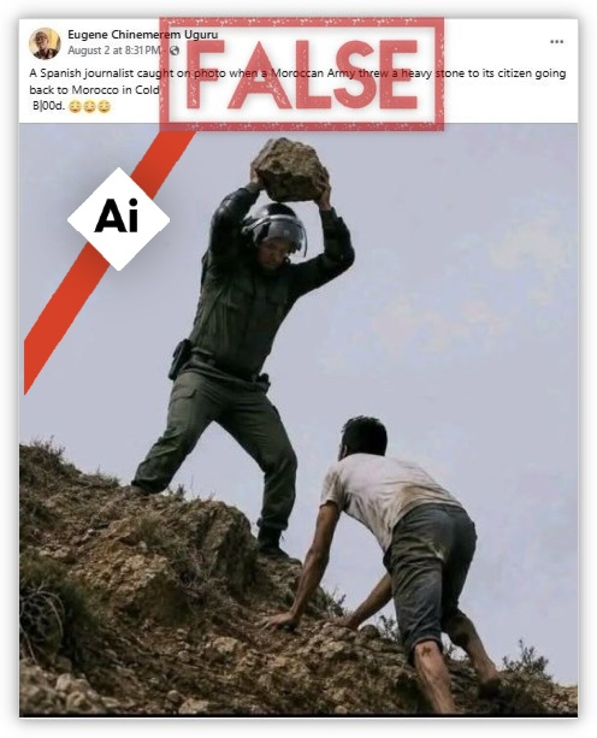 Screenshot of the false Facebook post, taken on August 11, 2026. AI symbol added by AFP