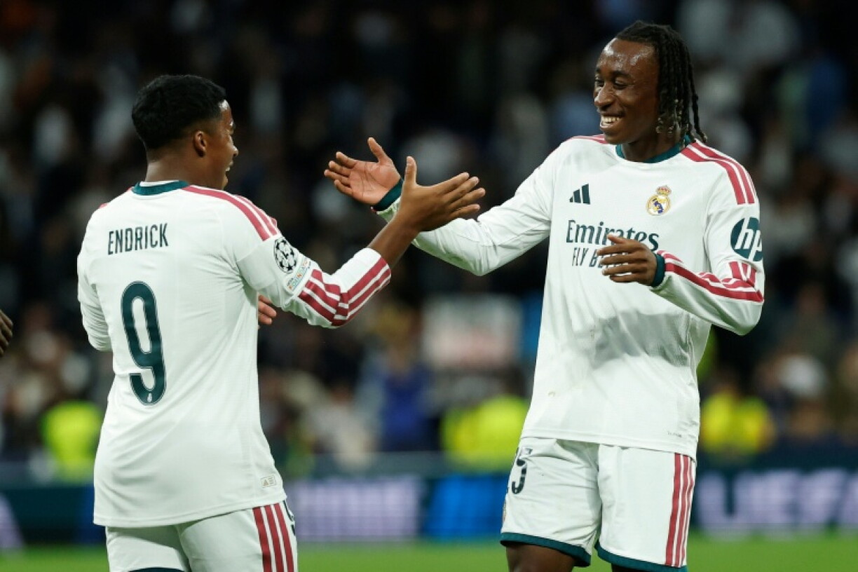 Yan Diomande (R) scored a stunning goal in Real Madrid's win against his old side RB Leipzig