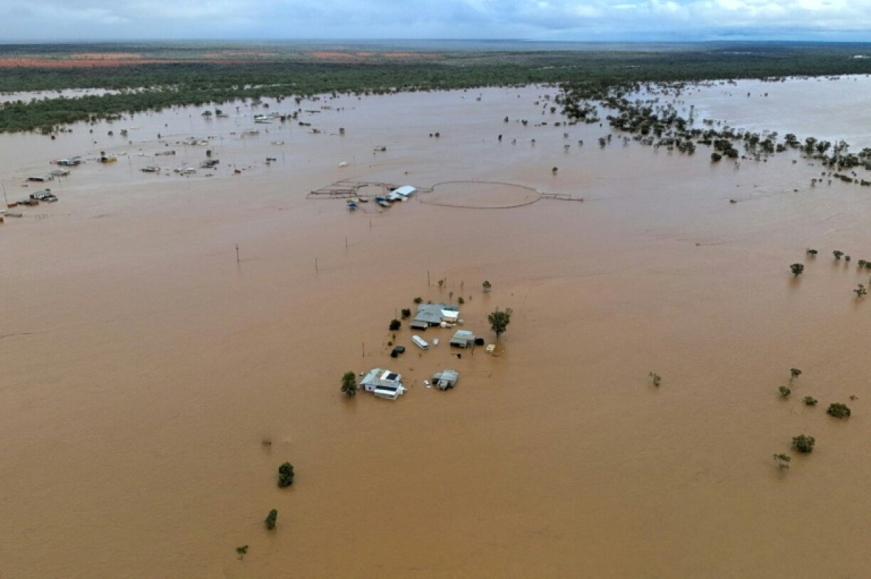 Homes inubdated by floodwaters in the town of Windorah in central-west Queensland, Australia