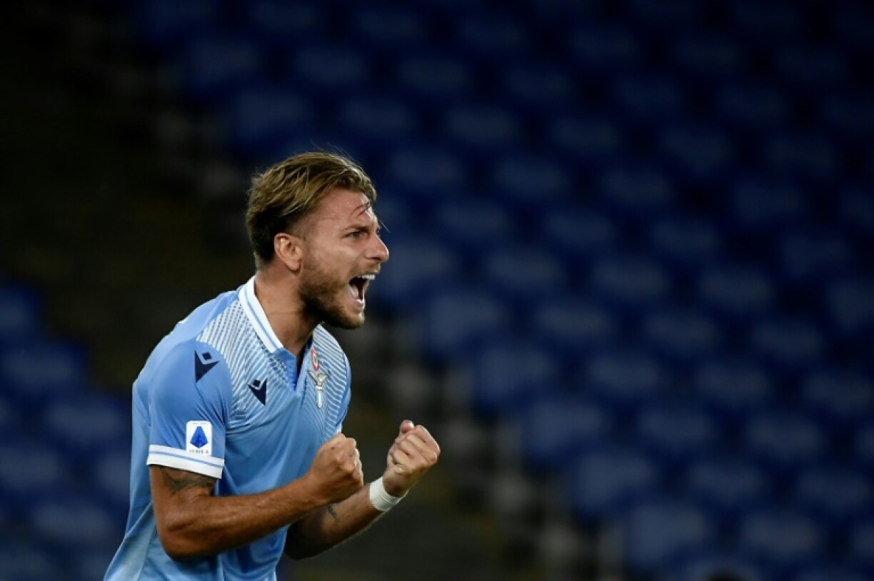 L'attaquant de la Lazio, Ciro Immobile, buteur lors du match de Serie A face à Brescia, à Rome, le 29 juillet 2020