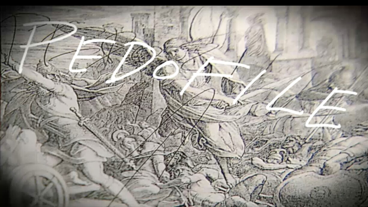 Words scribbled into a bible (reconstruction).