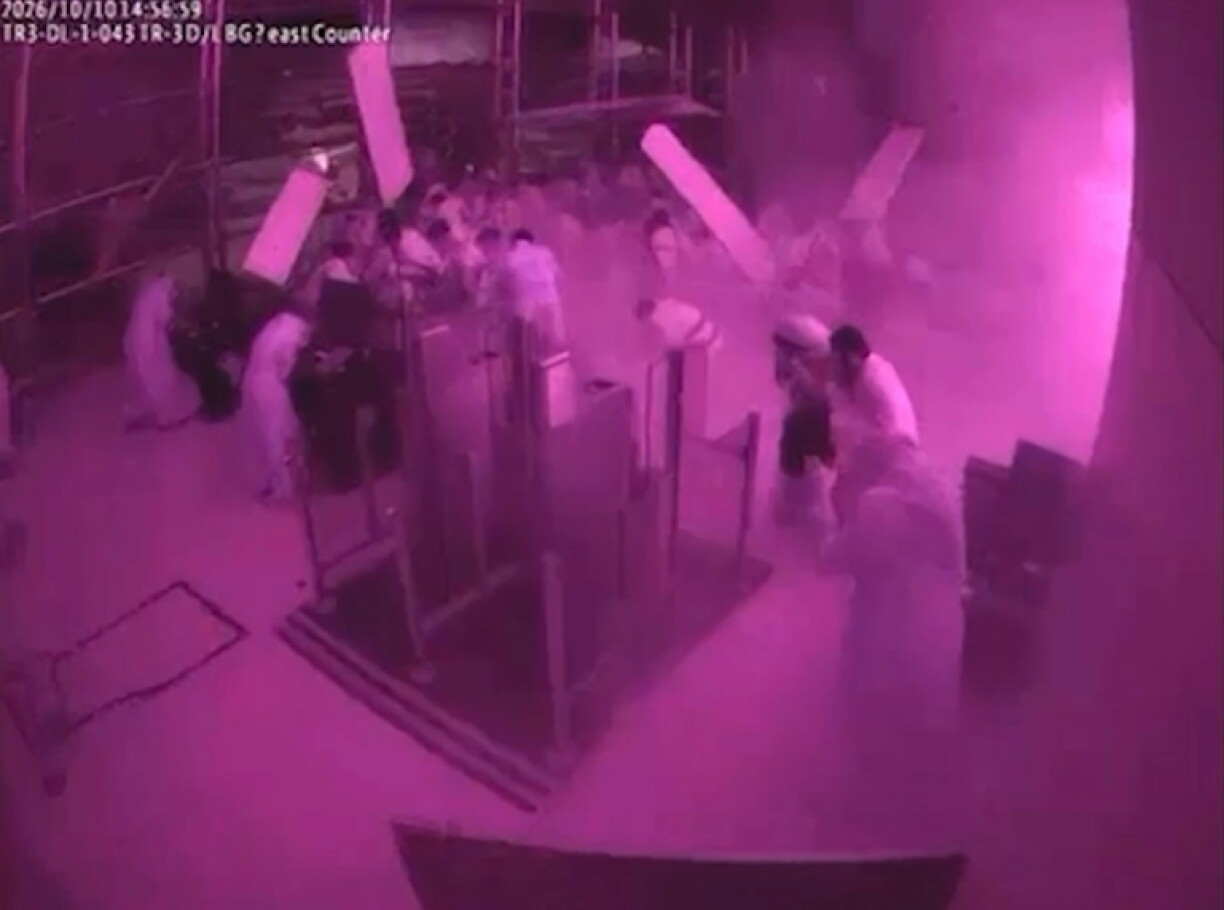 This screen grab taken from CCTV footage released by the Saudi media ministry shows the moment King Khalid International Airport was hit by a strike