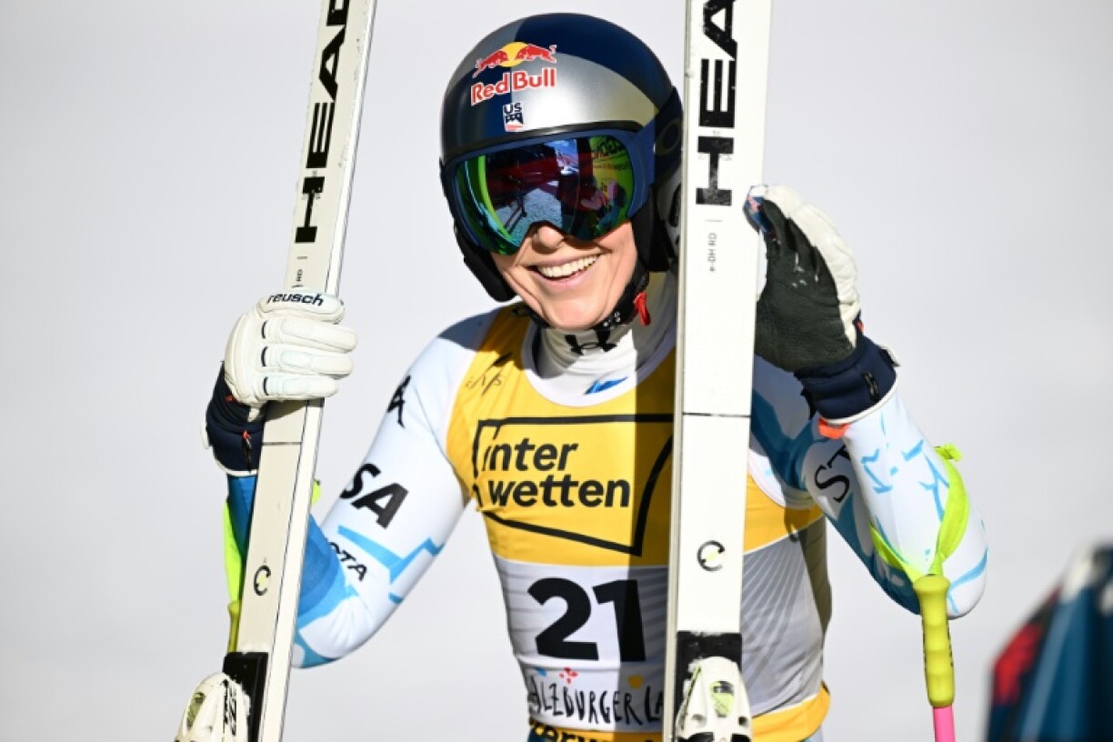 Vonn reacts after her downhill run