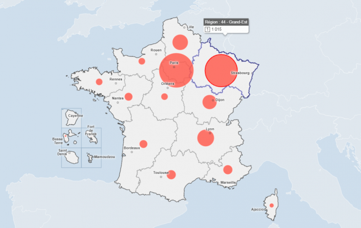 La carte interactive mise au point par la Santé Publique