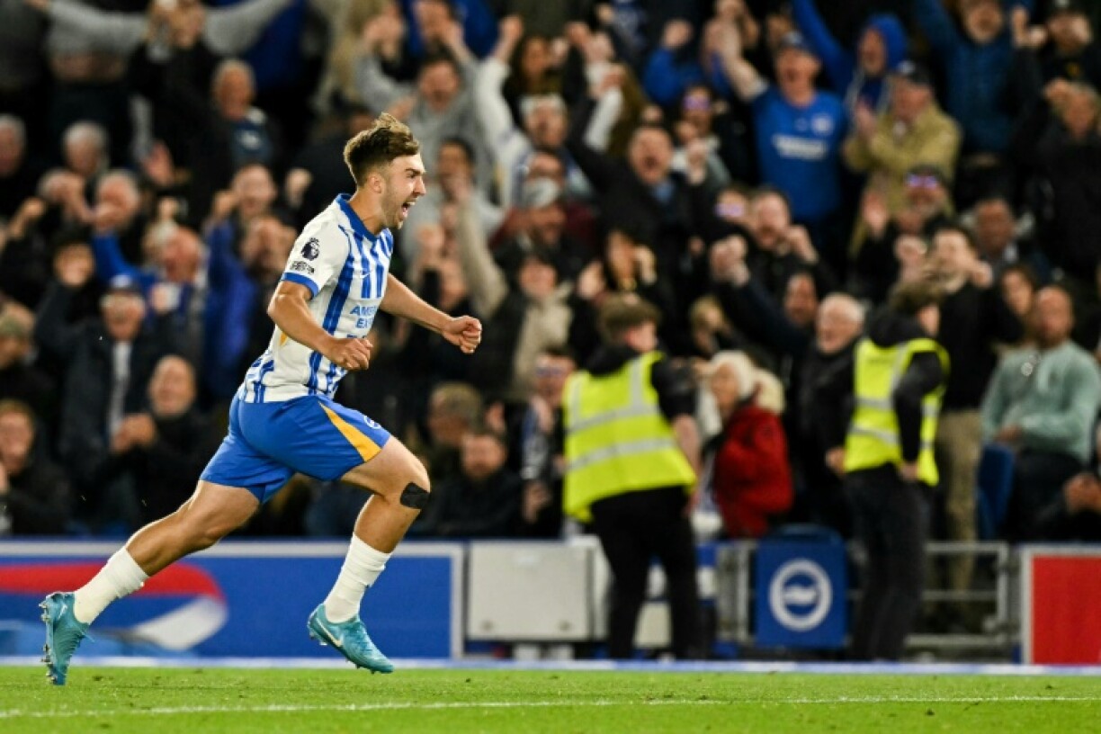Brighton's Jack Hinshelwood celebrates after scoring against Liverpool