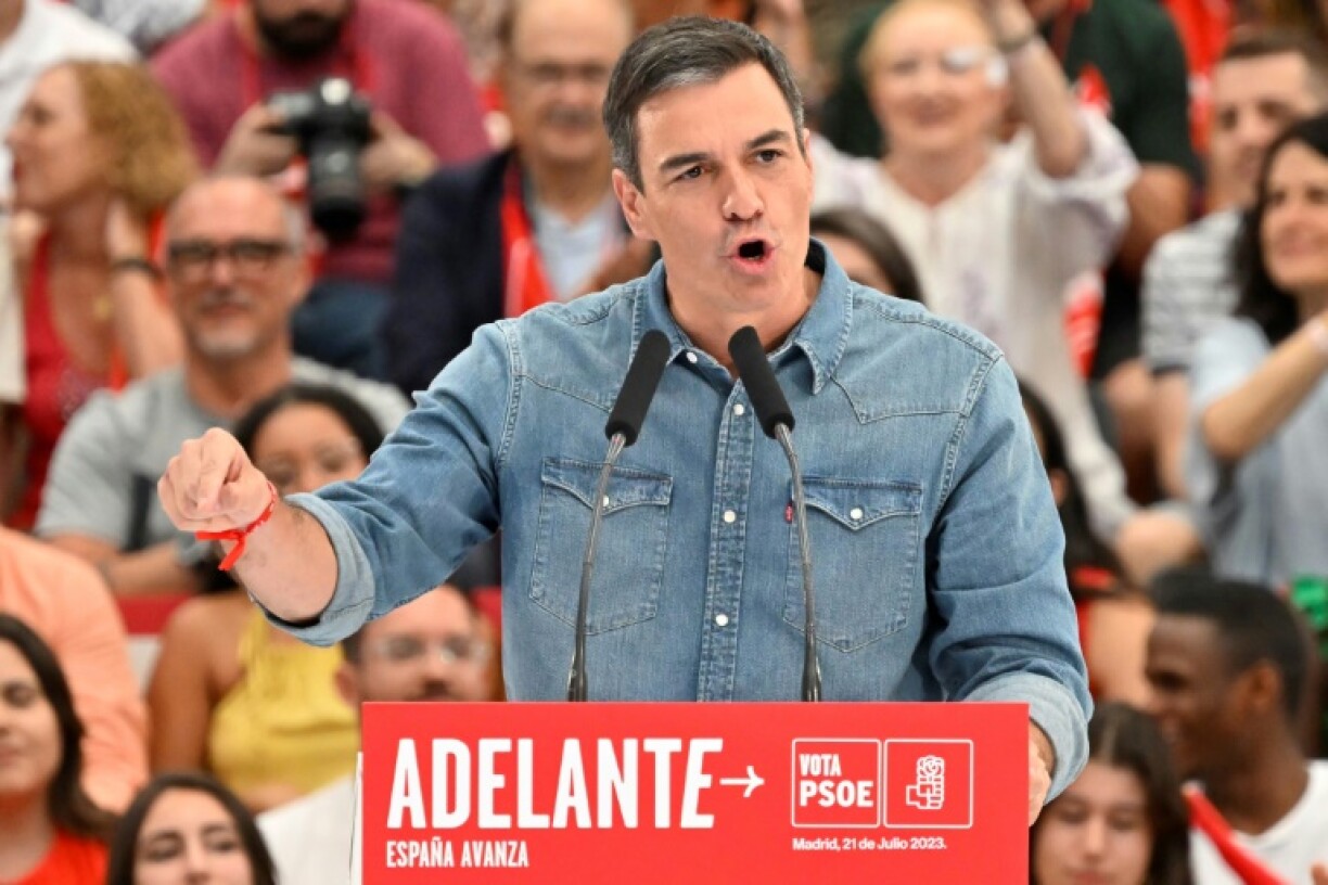 Le Premier ministre socialiste espagnol Pedro Sanchez lors d'un meeting à Getafe, le 21 juillet 2023