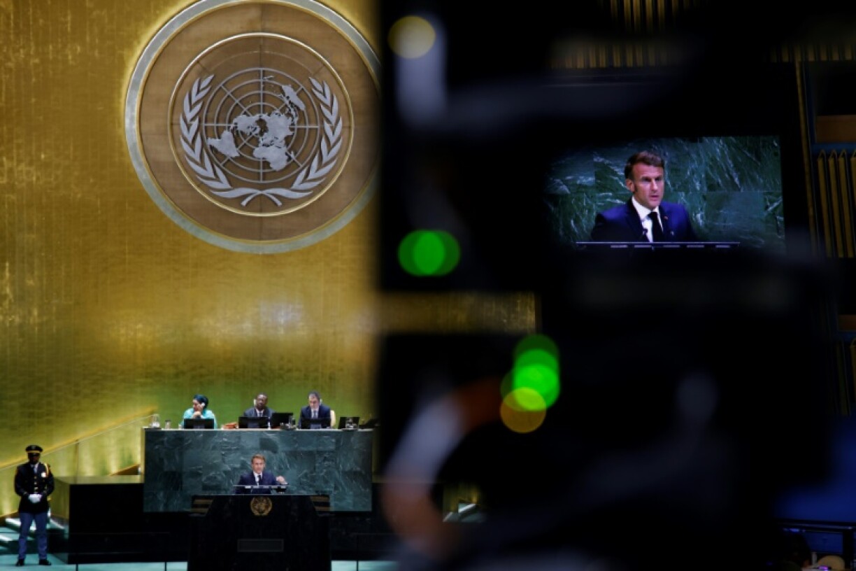 French President Emmanuel Macron speaks during the General Debate of the United Nations General Assembly