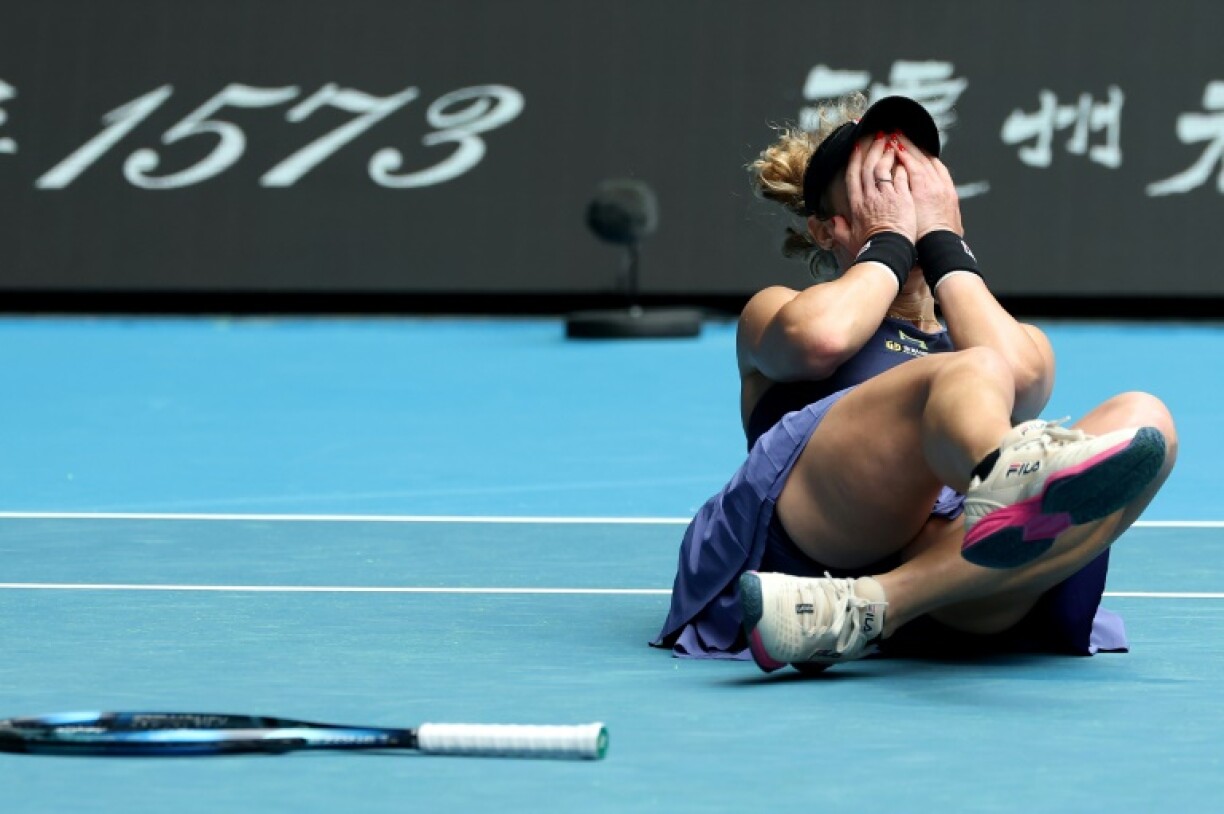 Germany's Laura Siegemund celebrates her shock win over China's Zheng Qinwen
