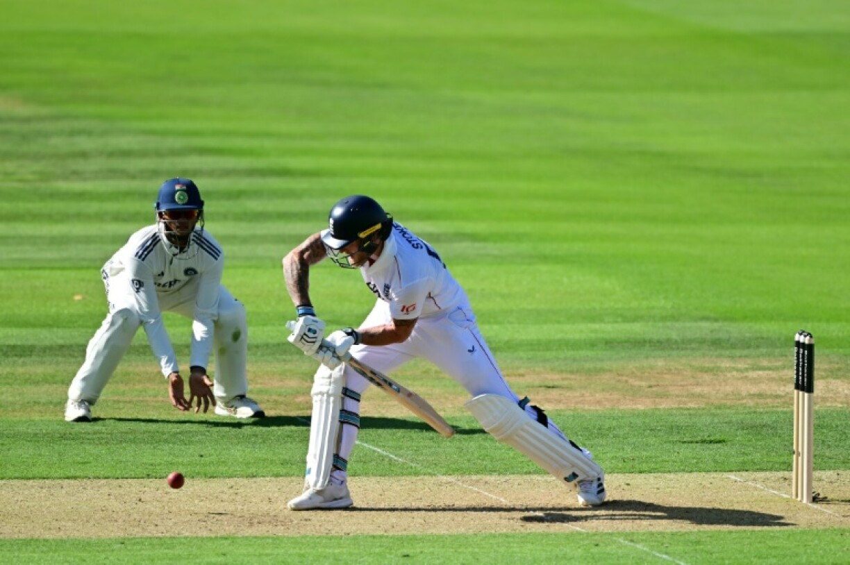 England captain Ben Stokes plays a defensive shot in the third Test against India at Lord's