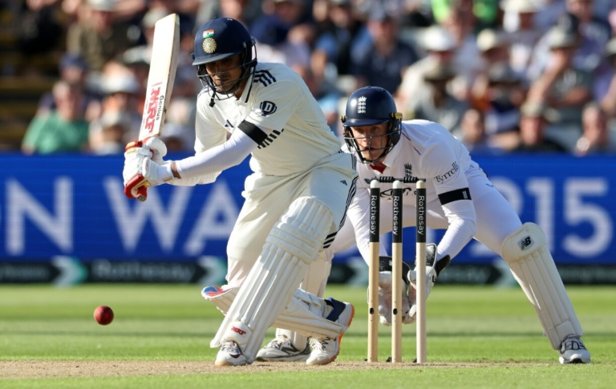 India captain Shubman Gill sweeps during his 114 not out in the second Test against England at Edgbaston