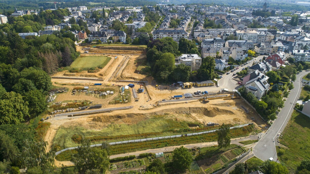 Photo aérienne du site où le nouveau quartier du Limpertsberg