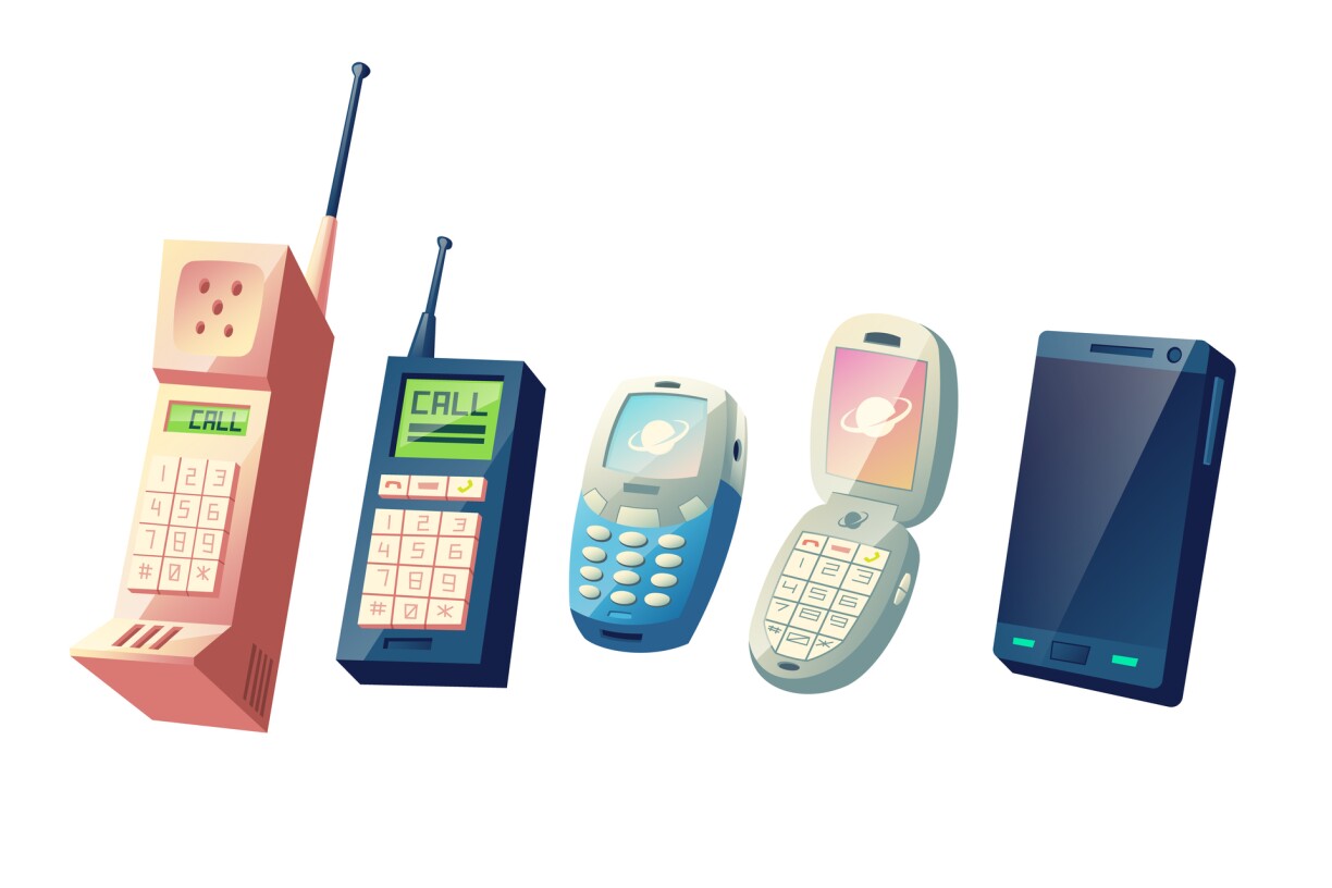 Mobile phones evolution cartoon Vectorpocket