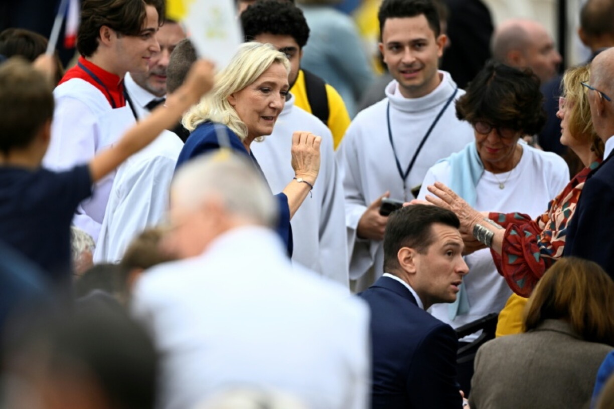 Bardella (bottom R) has been at the core of Le Pen's strategy to 'de-demonise' the party