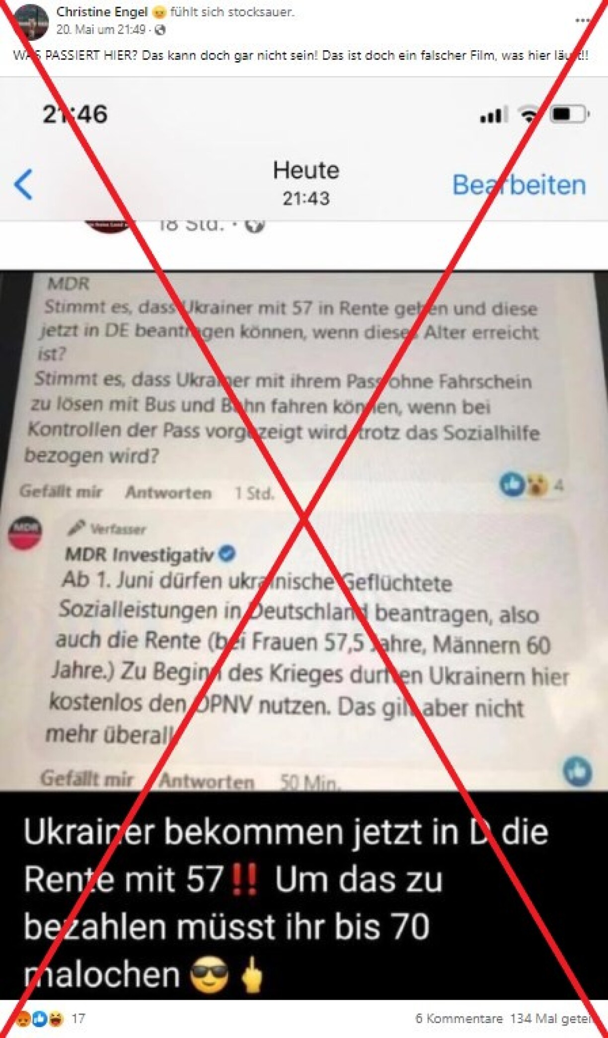 Facebook-Screenshot der Behauptung: 23.05.2022