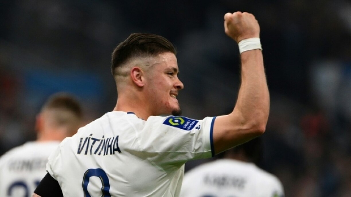 L'attaquant portugais de Marseille, Vitinha après son second but inscrit face à Troyes, lors du match de Ligue 1 entre les deux équipes à Marseille le 16 avril 2023