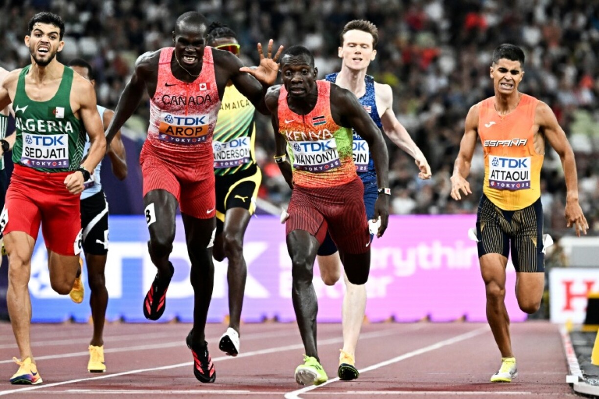 (From L) Algeria's Djamel Sedjati, Canada's Marco Arop, Kenya's Emmanuel Wanyonyi and Spain's Mohamed Attaoui