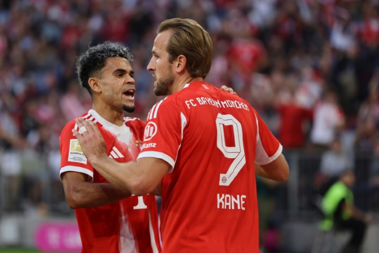 Bayern Munich winger Luis Diaz (L), pictured here with Harry Kane, has impressed since arriving from Liverpool in the summer.