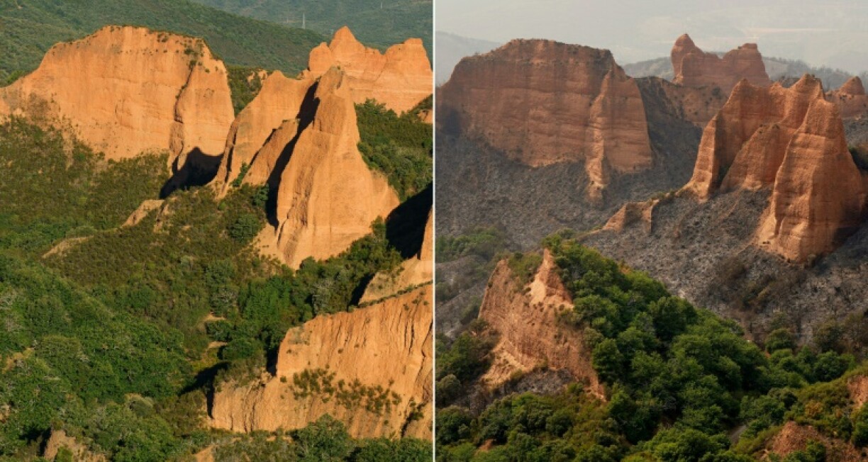 The blaze broke out on Sunday near the Las Medulas Roman gold-mining area famed for its striking red landscape