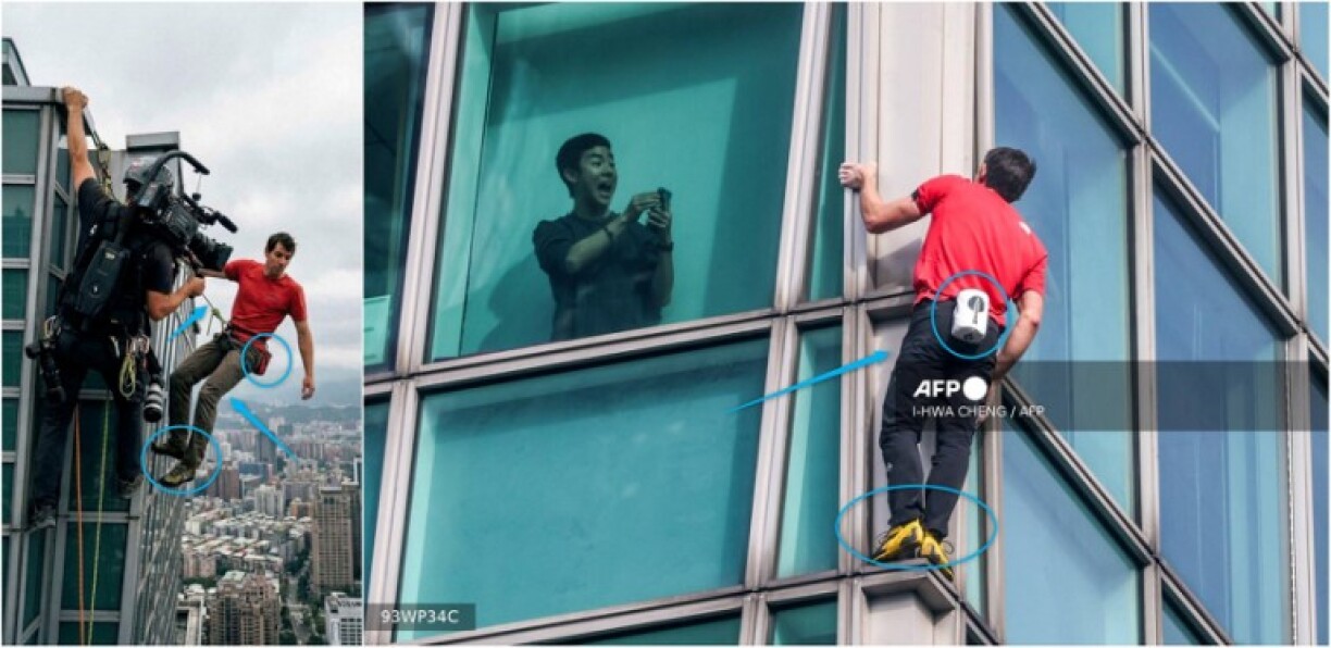 Screenshot comparison of the falsely shared image (L) and the AFP photo, with differences highlighted by AFP